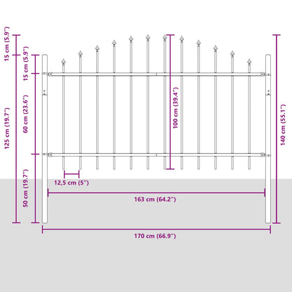 Gartenzaun Grau 170 x 140 cm Pulverbeschichteter Stahl