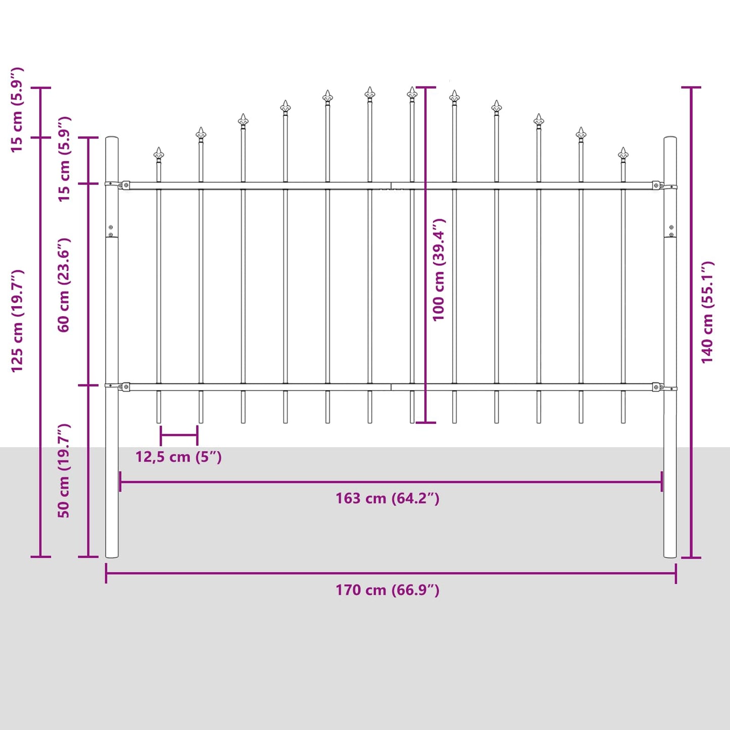 Gartenzaun Weiß 170 x 140 cm Pulverbeschichteter Stahl