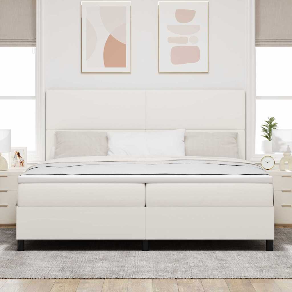 Boxspringbett Creme und Weiß 200 x 200 cm Cordstoff