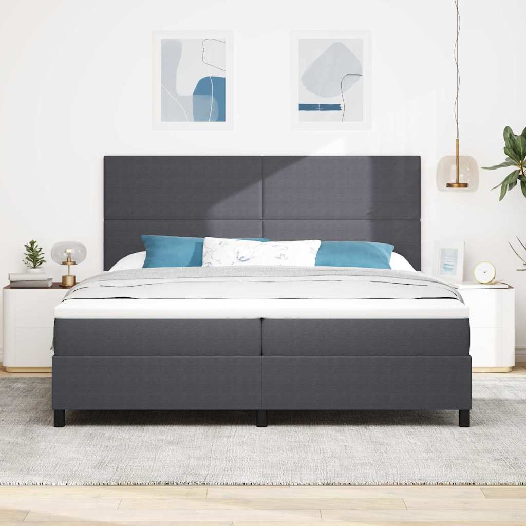 LED Boxspringbett Dunkelgrau und Weiß 200 x 200 cm Cordstoff