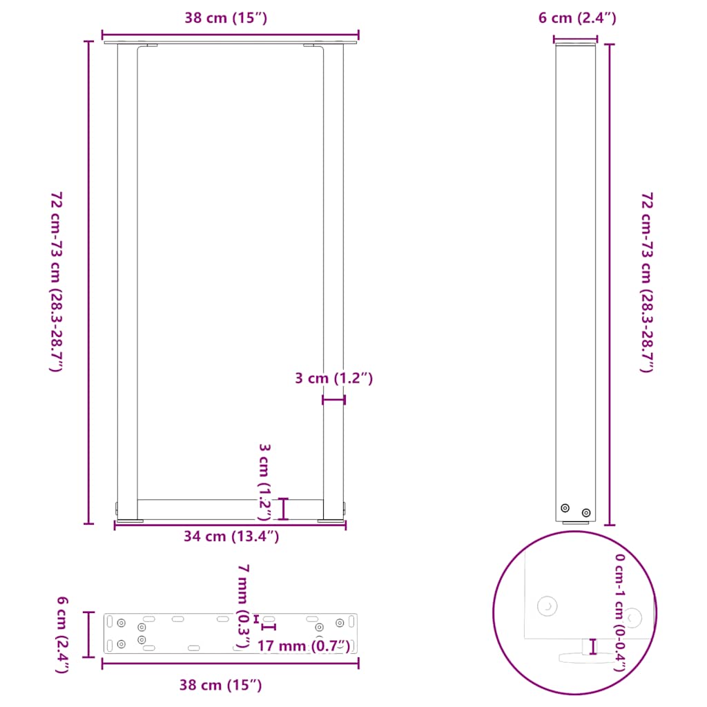 Konsolentischbeine U-Form 2 Stk. Anthrazit 38x(72-73) cm Stahl
