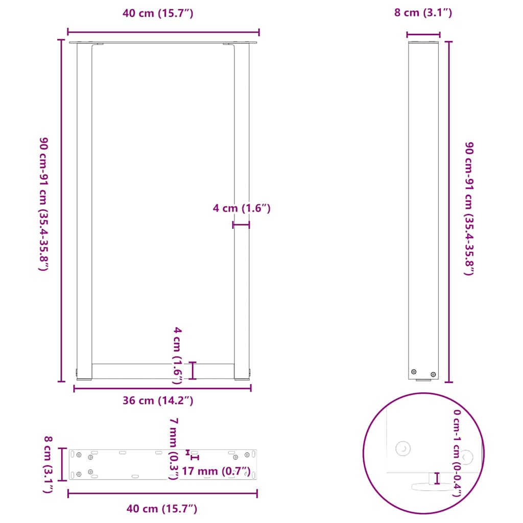 Bartischbeine U-Form 2 Stk. Naturstahl 50x(90-91) cm Stahl