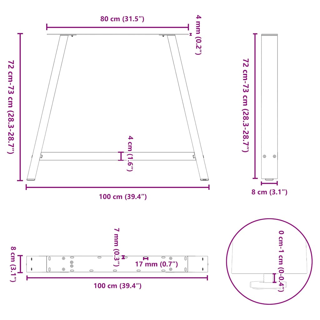 Esstischbeine A-Form 2 Stk. Anthrazit 100x(72-73) cm Stahl