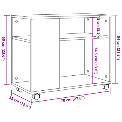 Beistelltisch mit Rollen Räuchereiche 70x35x60 cm Holzwerkstoff