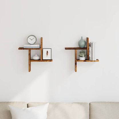 Wandregale 2 Stk. Räuchereiche 38x12x38 cm Holzwerkstoff