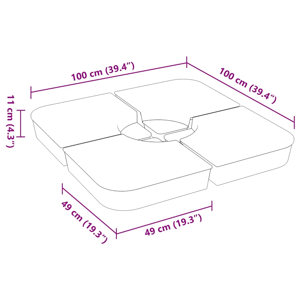 4-tlg. Kreuzfuß-Schirmständer-Set 100 kg PP