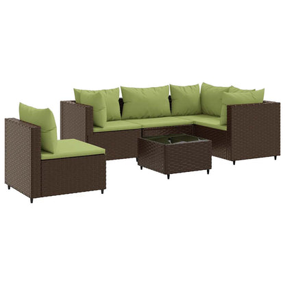 6-tlg. Garten-Lounge-Set mit Kissen Braun Poly Rattan