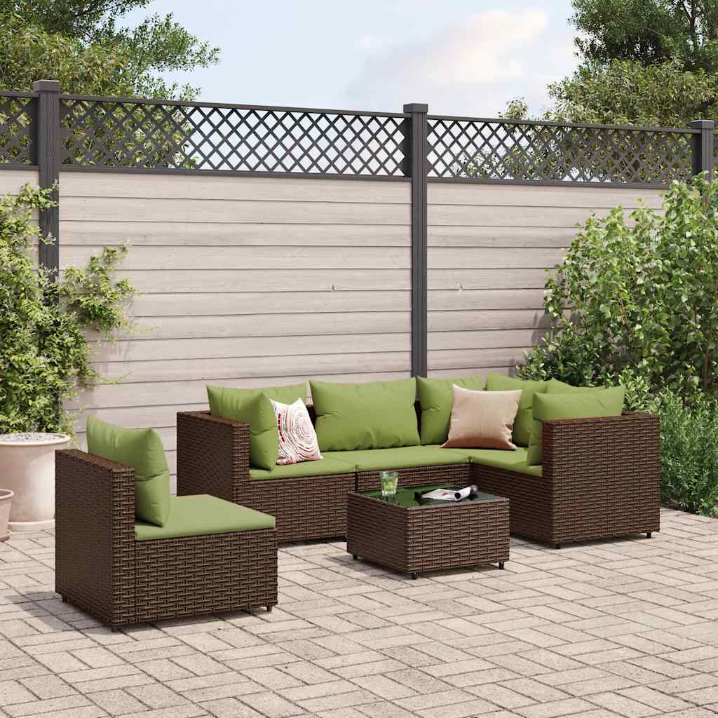 6-tlg. Garten-Lounge-Set mit Kissen Braun Poly Rattan