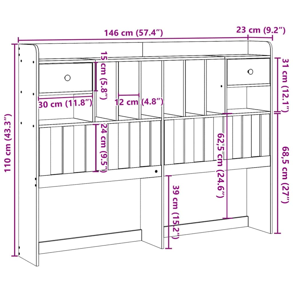Kopfteil mit Stauraum 140 cm Massivholz Kiefer