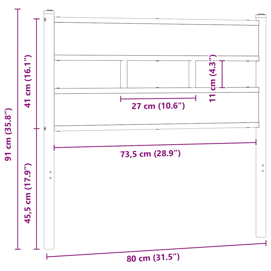 Ersatz-Kopfteil Räuchereiche 75 cm Eisen und Holzwerkstoff