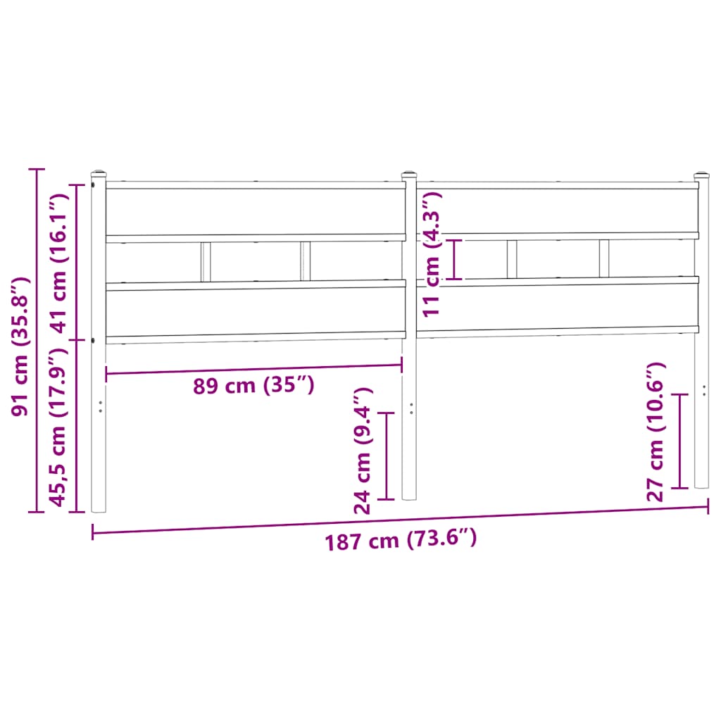 Ersatz-Kopfteil Braun Eichen-Optik 180 cm Stahl und Holzwerkstoff