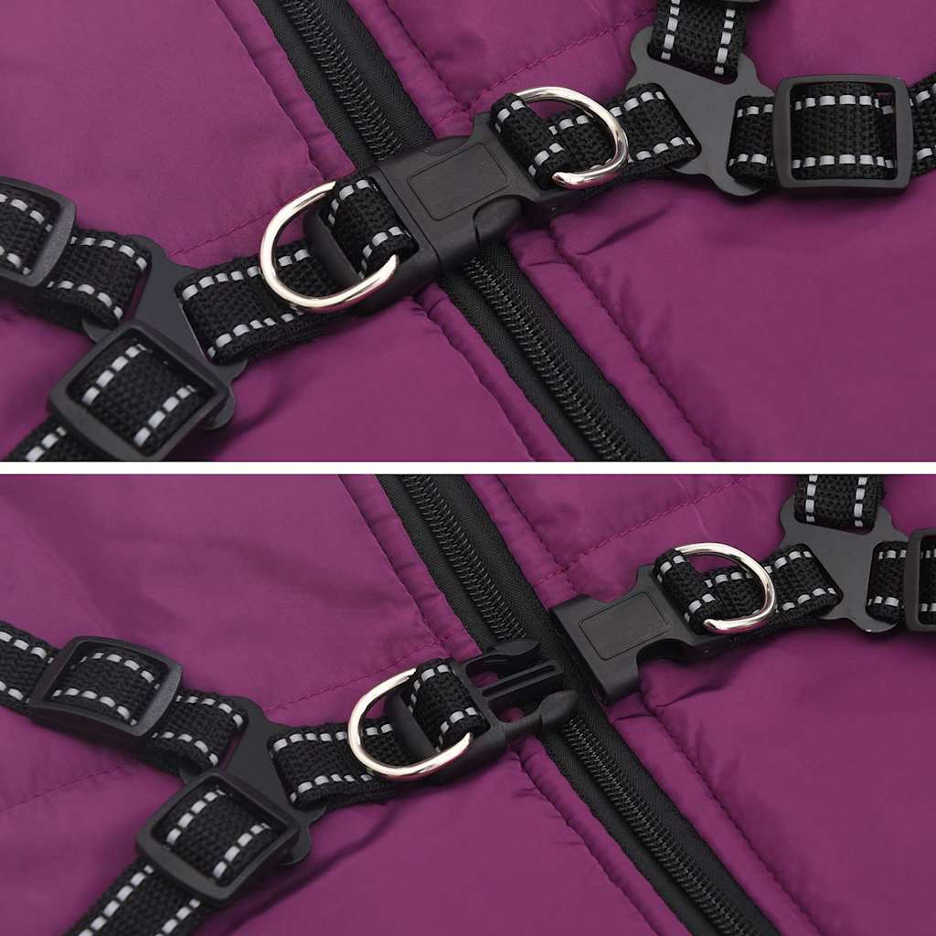 Hundemantel mit Geschirr Wasserdicht Reflektierend Lila L52