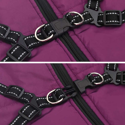 Hundemantel mit Geschirr Wasserdicht Reflektierend Lila L52