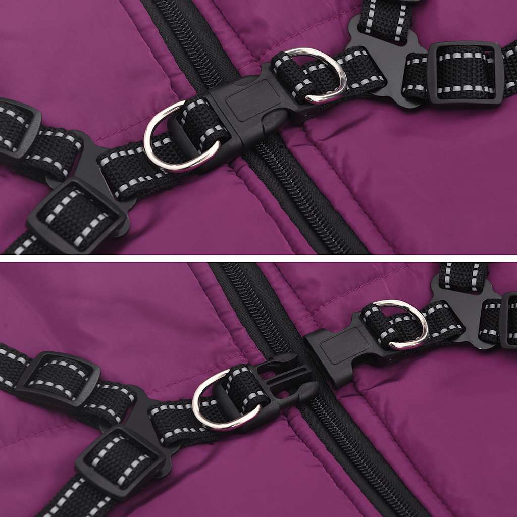 Hundemantel mit Geschirr Wasserdicht Reflektierend Lila L44