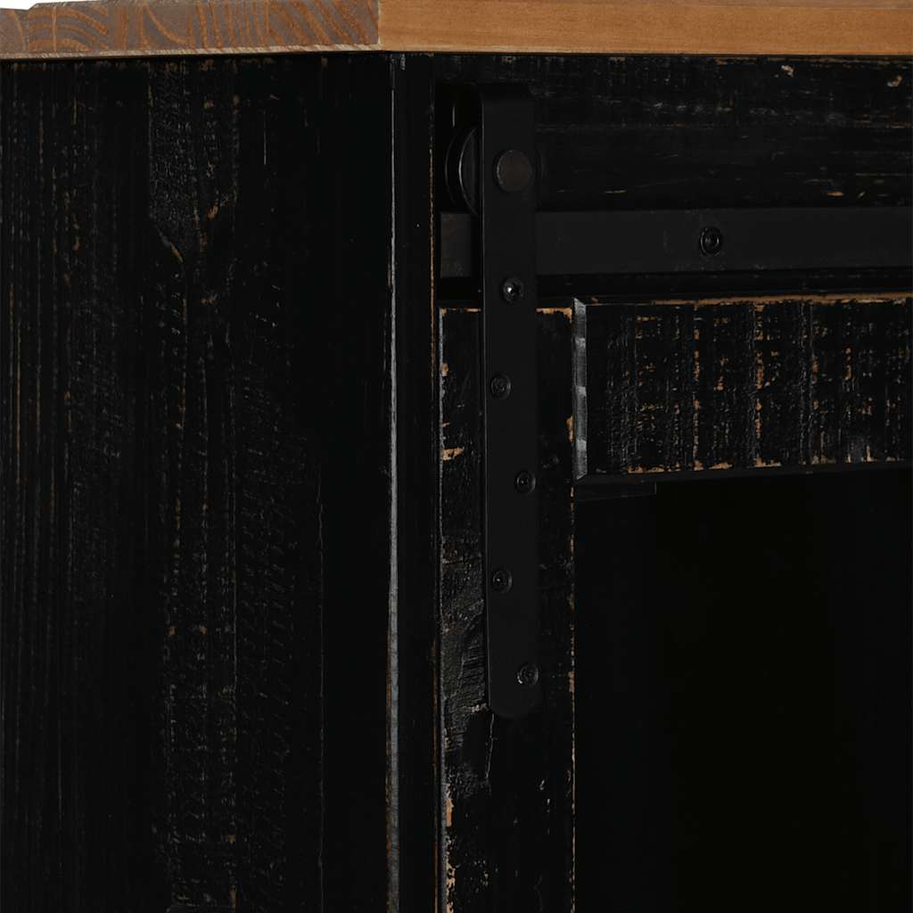Sideboard HALDEN mit Schiebetür Schwarz 80x40x80 cm Massivholz