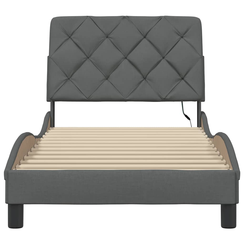 Bettgestell mit LED ohne Matratze Dunkelgrau 90x190 cm Stoff