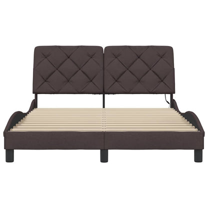 Bettgestell mit LED ohne Matratze Dunkelbraun 140x190 cm Stoff