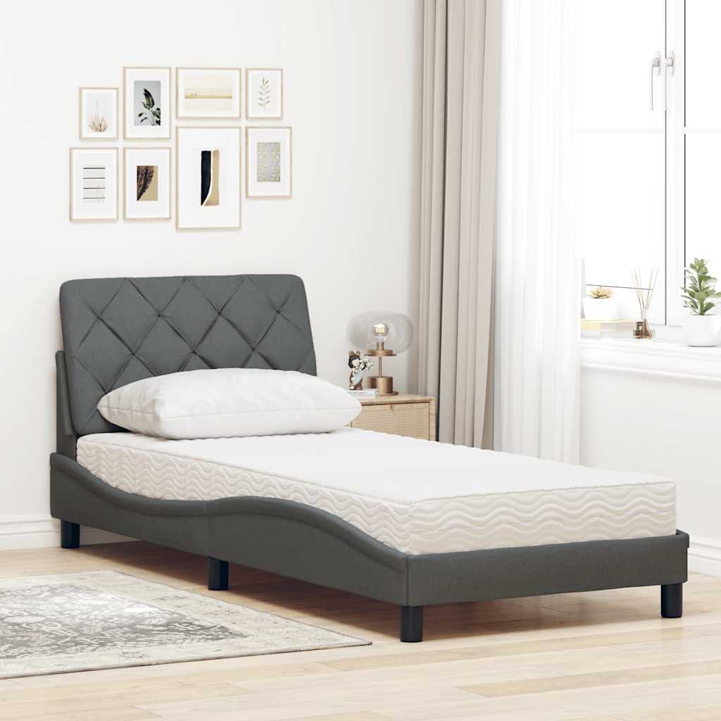 Bett mit Matratze Dunkelgrau 90x190 cm Stoff
