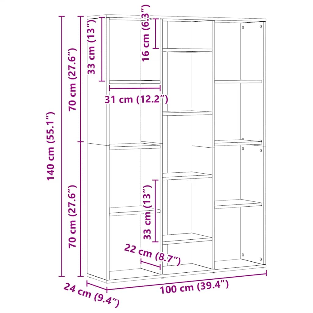 Raumteiler/Bücherregal Artisan-Eiche 100x24x140cm Holzwerkstoff