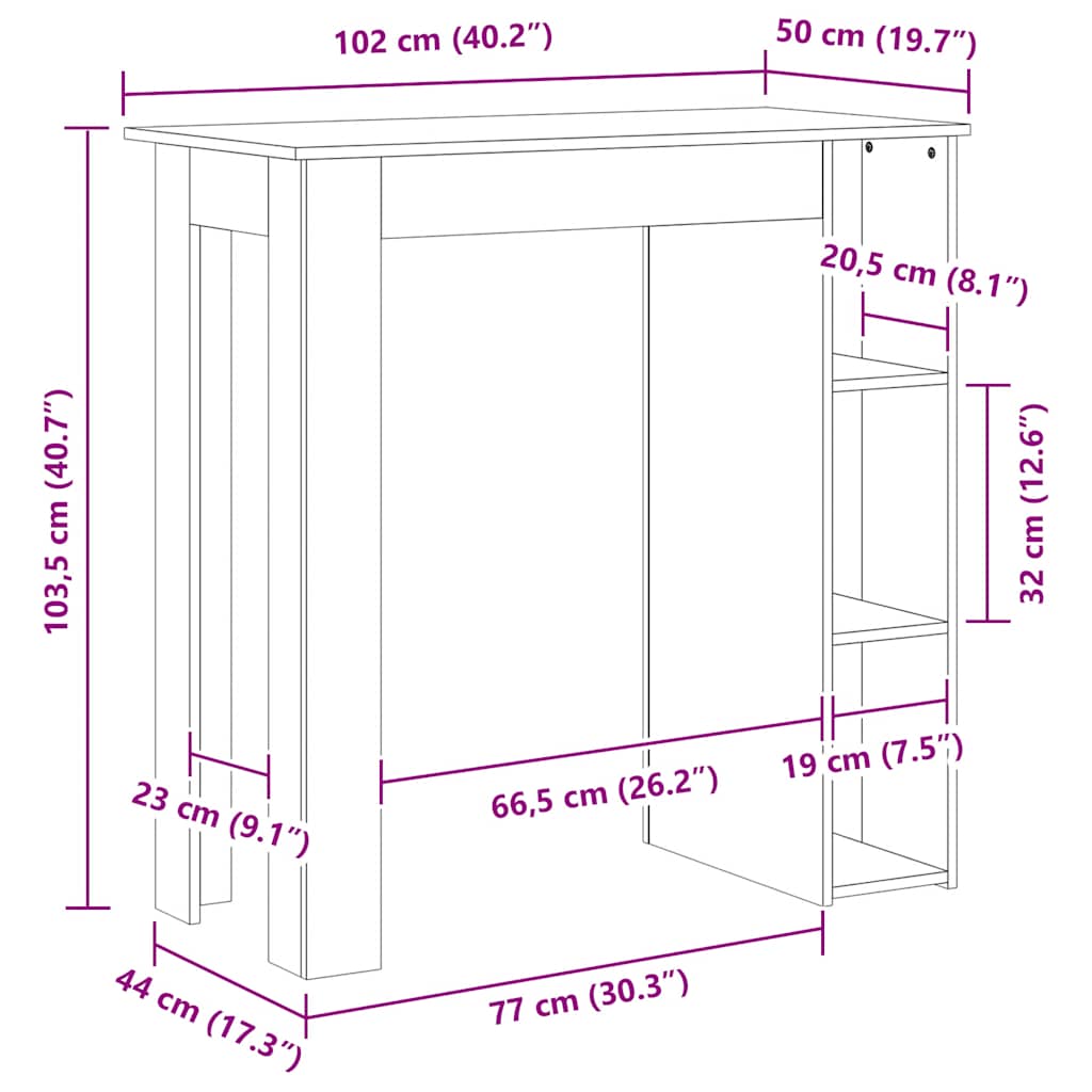 Bartisch mit Regal Artisan-Eiche 102x50x103,5 cm Holzwerkstoff