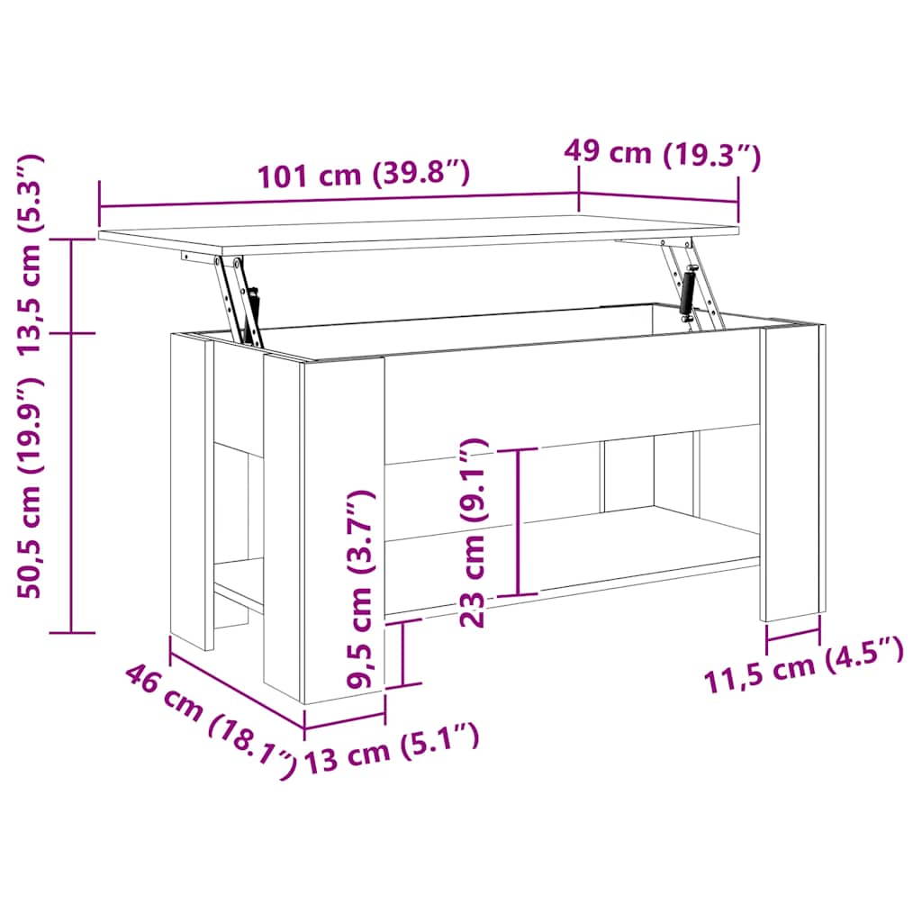 Couchtisch Artisan-Eiche 101x49x52 cm Holzwerkstoff