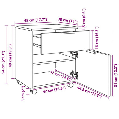Mobiler Aktenschrank mit Rollen Altholz 45x38x54 cm