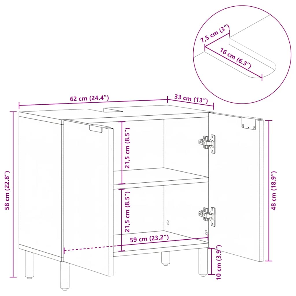Waschbeckenunterschrank Schwarz 62x33x58 cm Holzwerkstoff