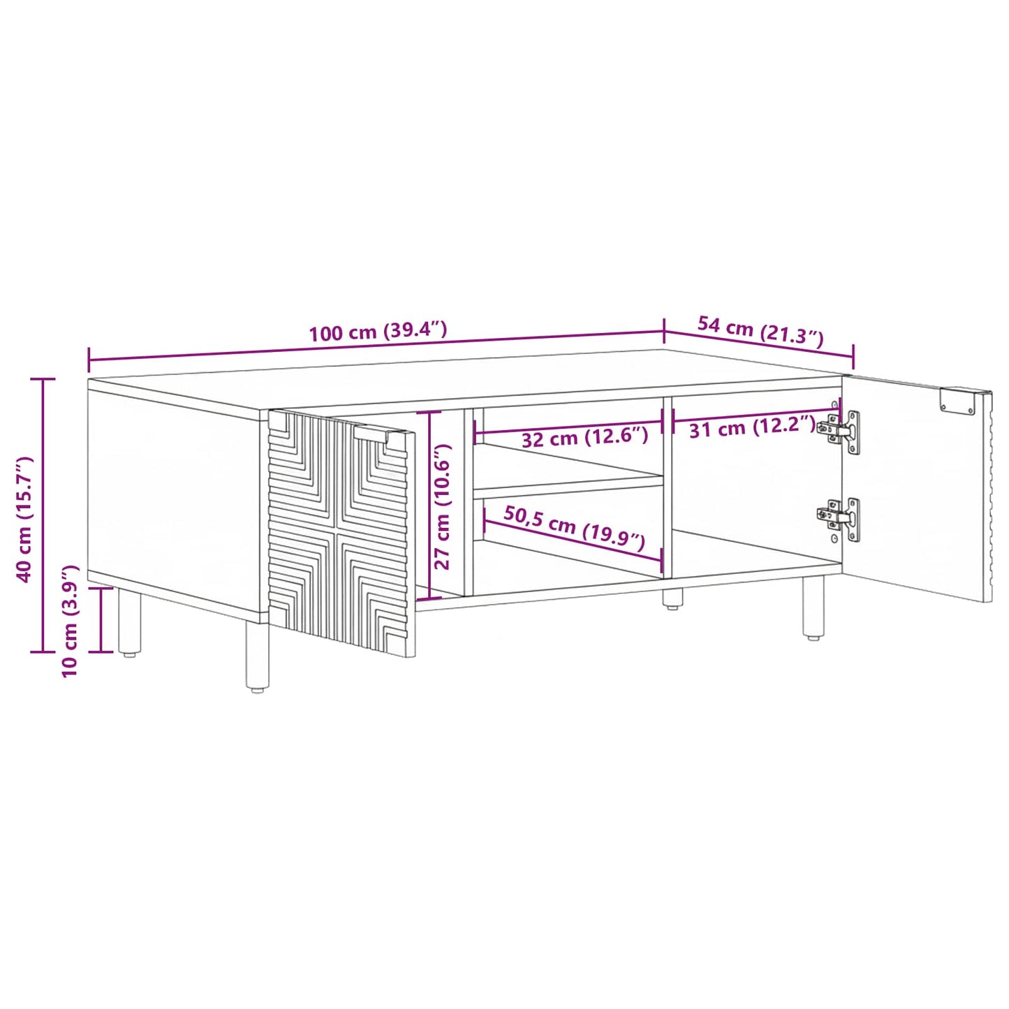 Couchtisch Braun 100 x 54 x 40 cm Massivholz Akazie