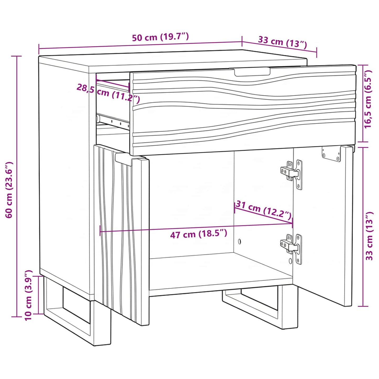 Nachttisch Walnuss 50 x 33 x 60 cm Massivholz Akazie