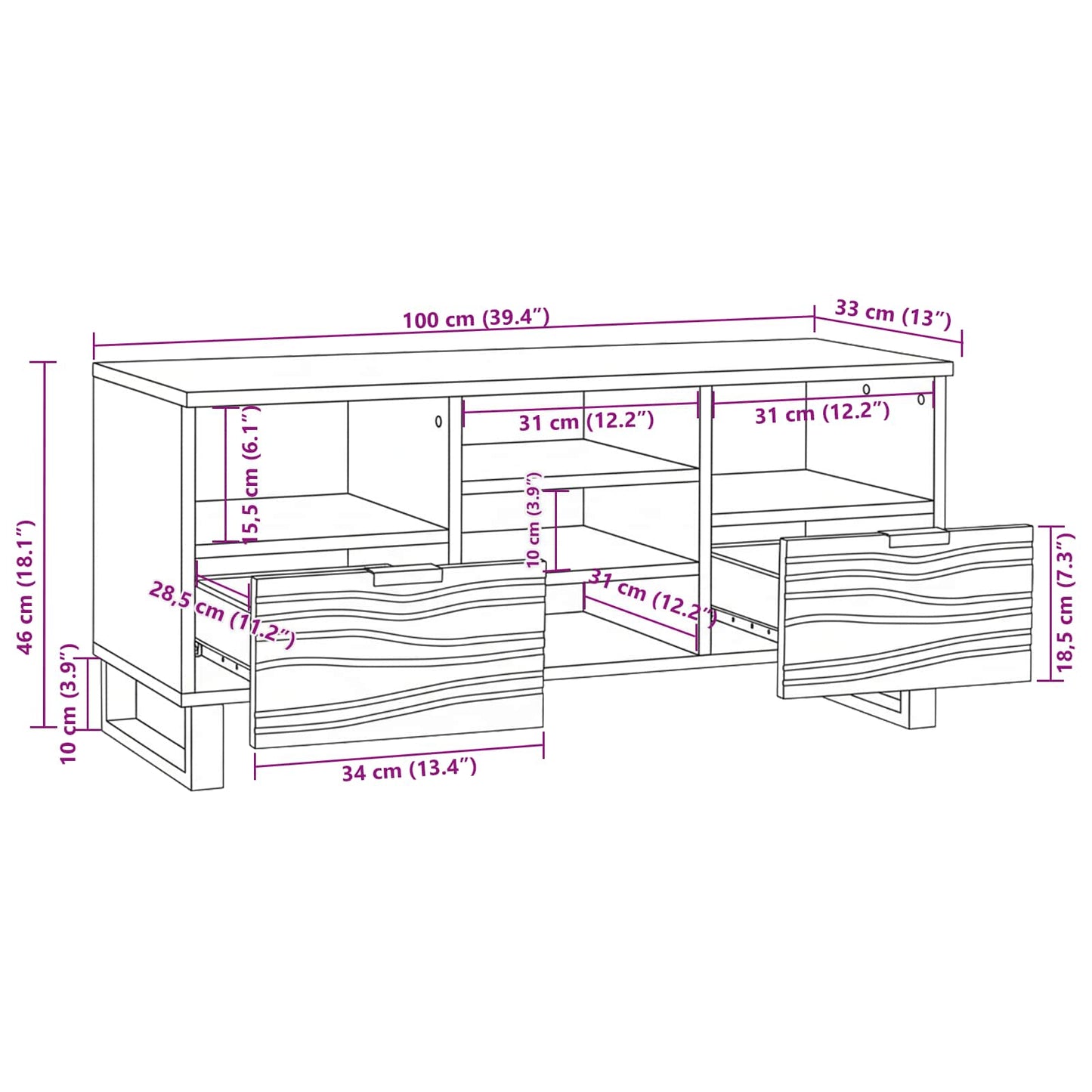 TV-Einheiten Walnuss 100 x 33 x 46 cm Holzwerkstoff