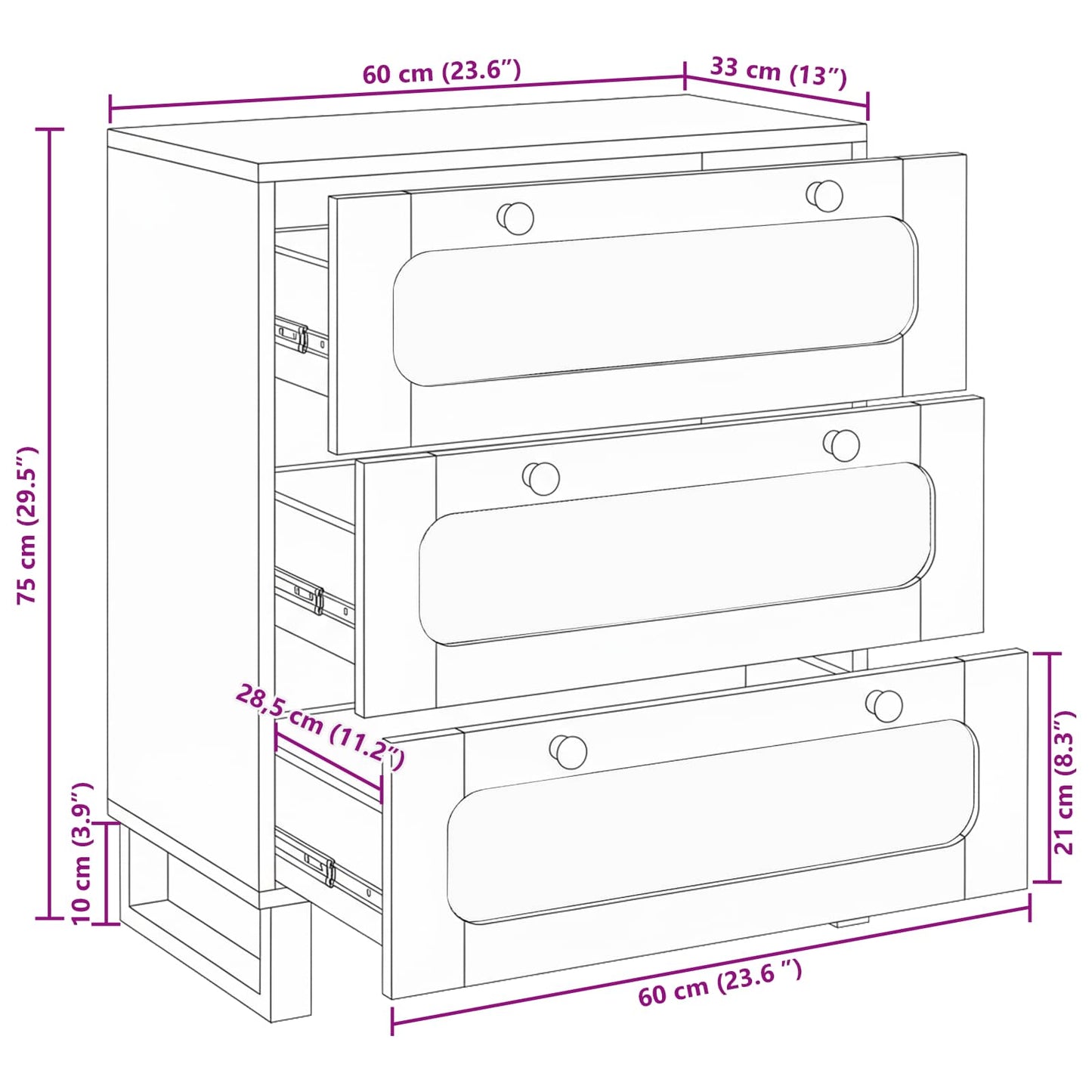 Sideboard Braun 60 x 33 x 75 cm Massivholz Mango