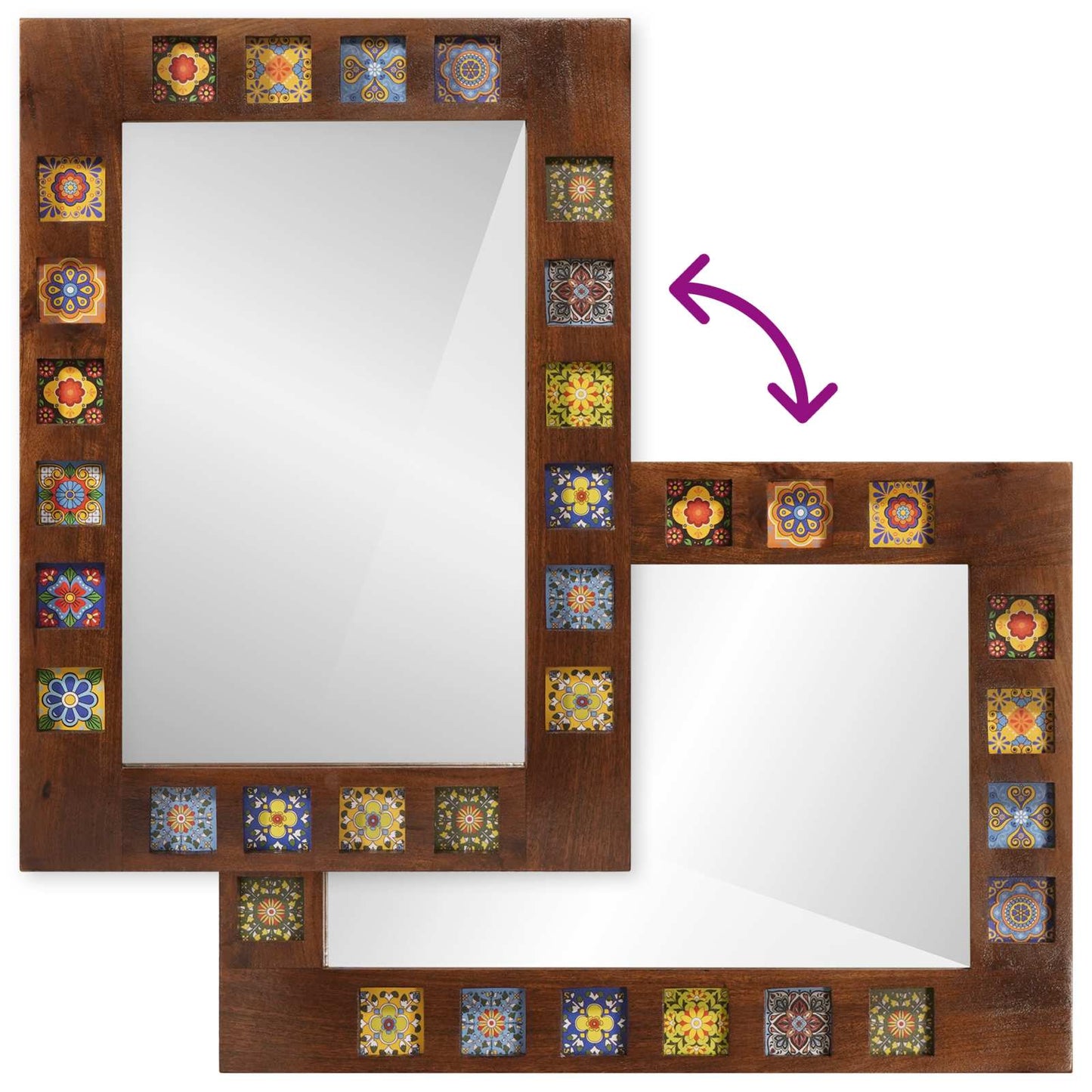 Badezimmer Spiegel Walnuss 50 x 70 x 2,5 cm Massivholz Mango