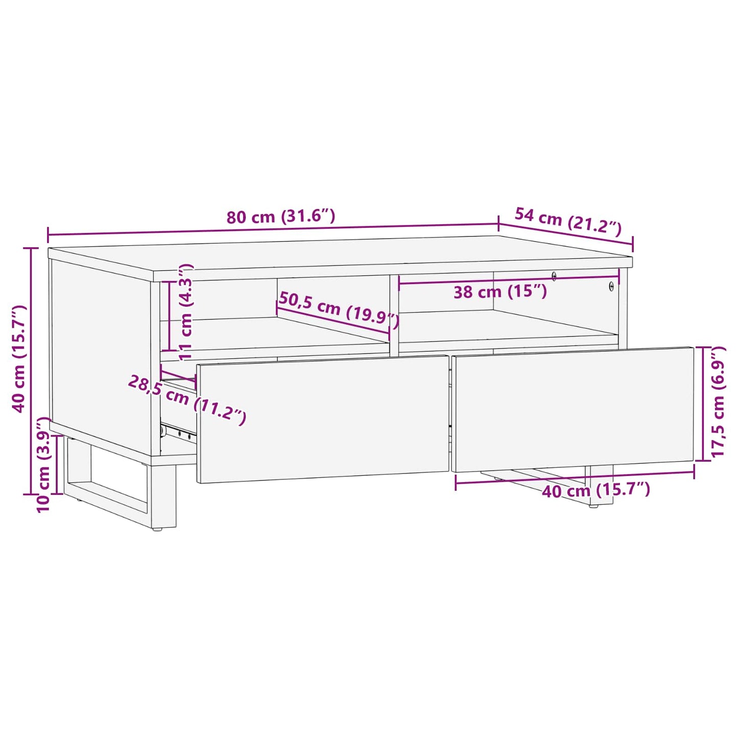 Couchtisch Braun 80 x 54 x 40 cm Massivholz Mango