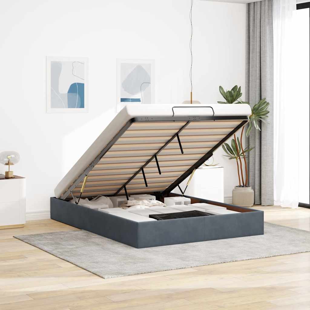 Ottoman-Bett ohne Matratze Dunkelgrau 140x200 cm Samt