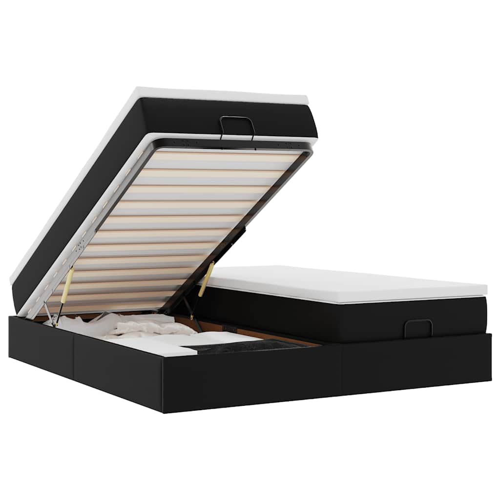 Ottoman-Bett mit Matratzen Schwarz 200x200 cm Kunstleder