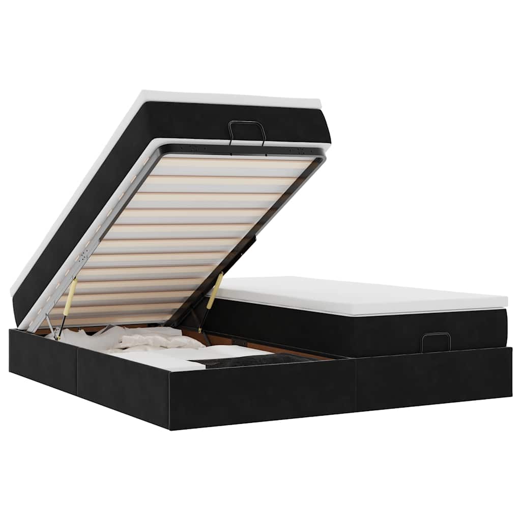 Ottoman-Bett mit Matratzen Schwarz 180x200 cm Samt