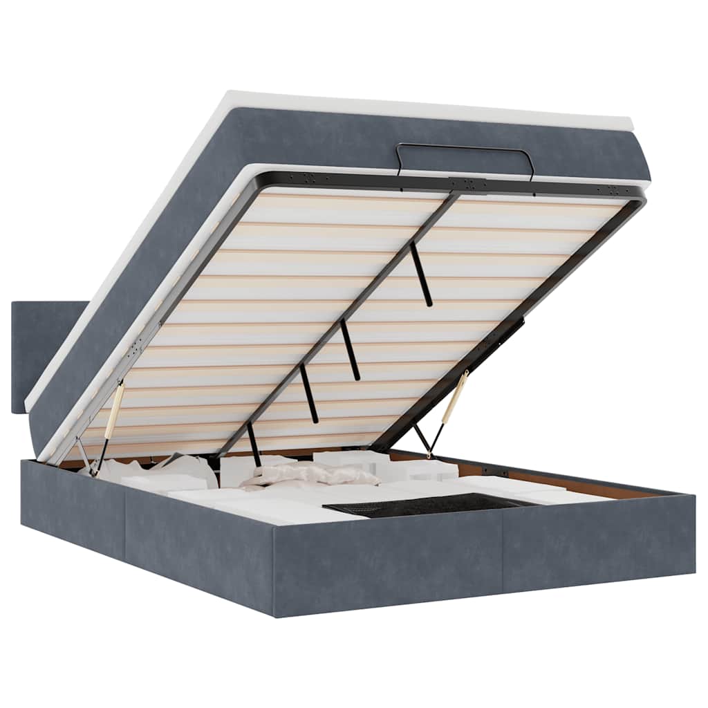 Ottoman-Bett mit Matratze Dunkelgrau 140x200 cm Samt
