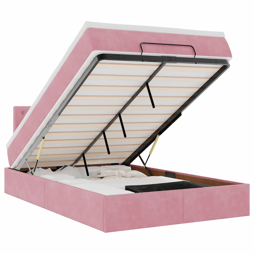 Ottoman-Bett mit Matratze Rosa 120x200 cm Samt