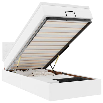 Ottoman-Bett mit Matratzen & LEDs Reinweiß 90x190 cm Kunstleder