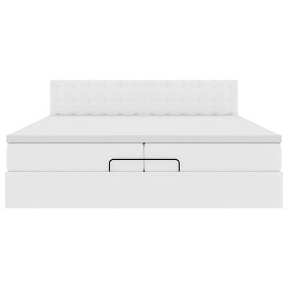 Ottoman-Bett mit Matratzen & LEDs Reinweiß 200x200cm Kunstleder