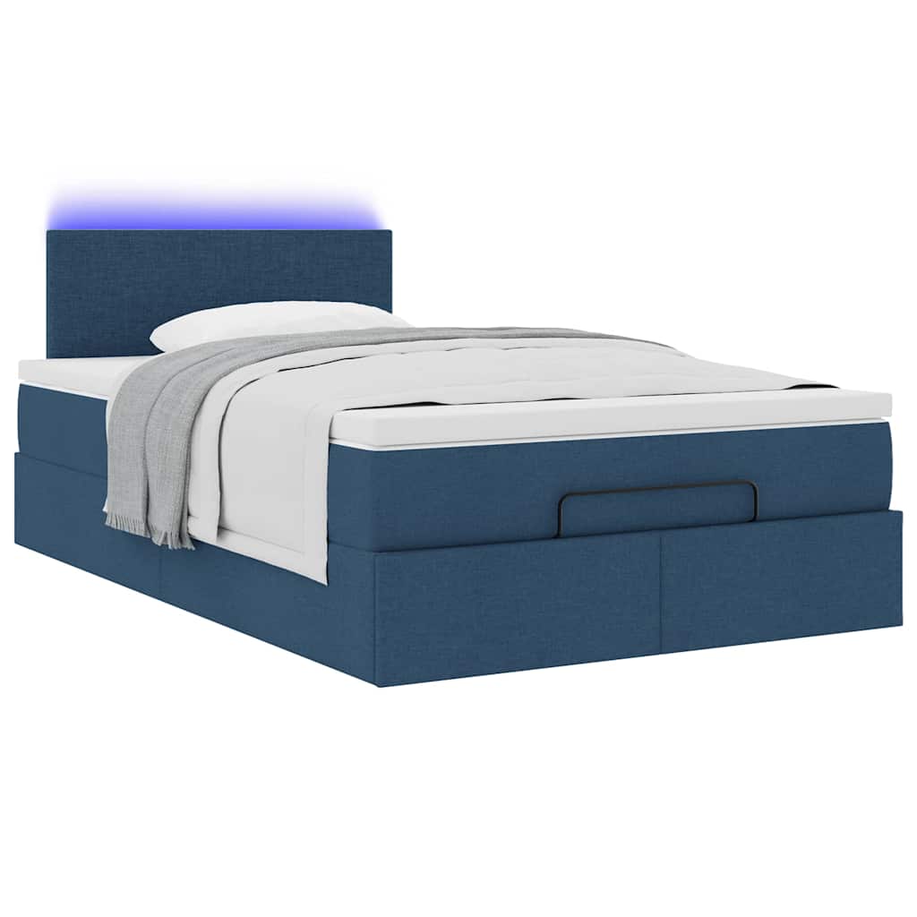 Ottomane Bett mit Matratze & LEDs Blau 120x190 cm Stoff