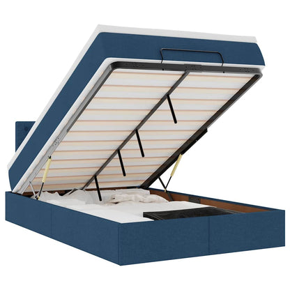 Ottomane Bett mit Matratze & LEDs Blau 120x200 cm Stoff