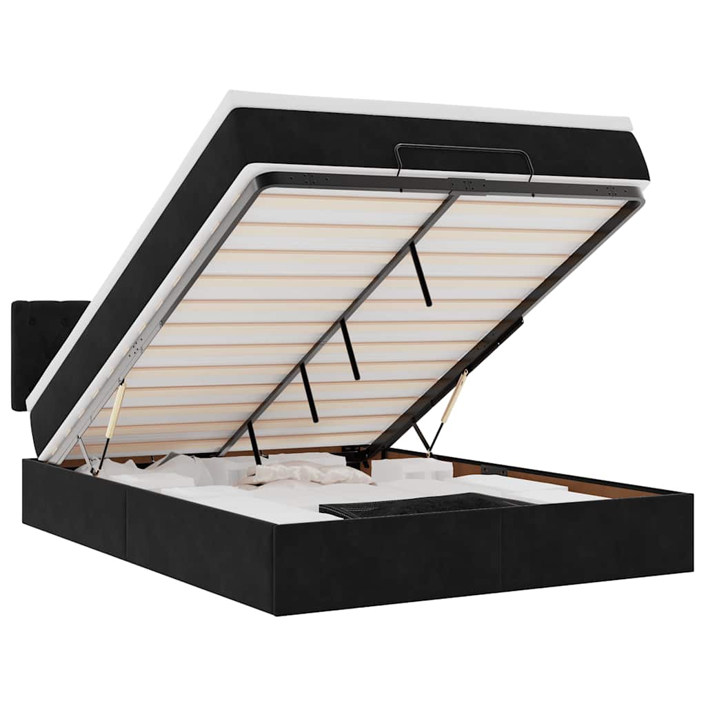 Ottoman-Bett mit Matratze & LEDs Schwarz 140x200 cm Samt