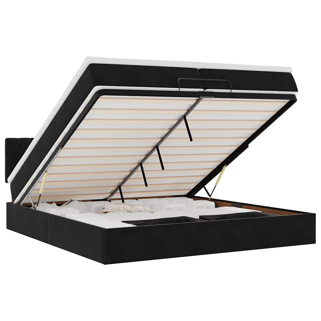 Ottoman-Bett mit Matratzen & LEDs Schwarz 200x200 cm Samt