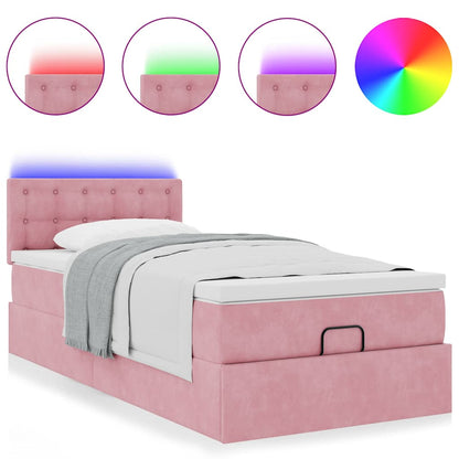 Ottoman-Bett mit Matratze & LEDs Rosa 90x200 cm Samt