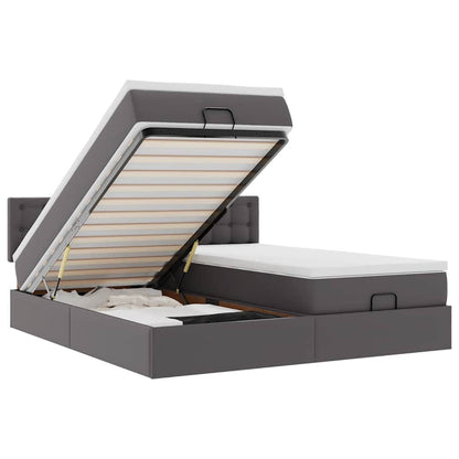 Ottoman-Bett mit Matratzen & LEDs Grau 200x200 cm Kunstleder