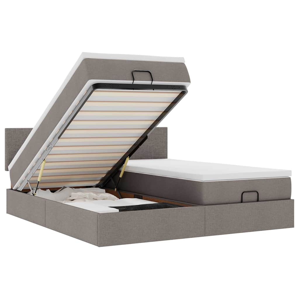 Ottoman-Bett mit Matratzen & LEDs Taupe 160x200 cm Stoff