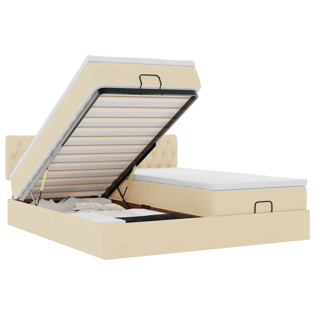 Ottoman-Bett mit Matratzen & LEDs Creme 160x200 cm Stoff