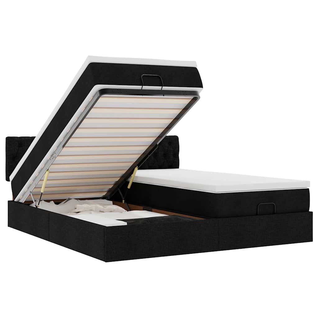 Ottoman-Bett mit Matratzen & LEDs Schwarz 180x200 cm Stoff