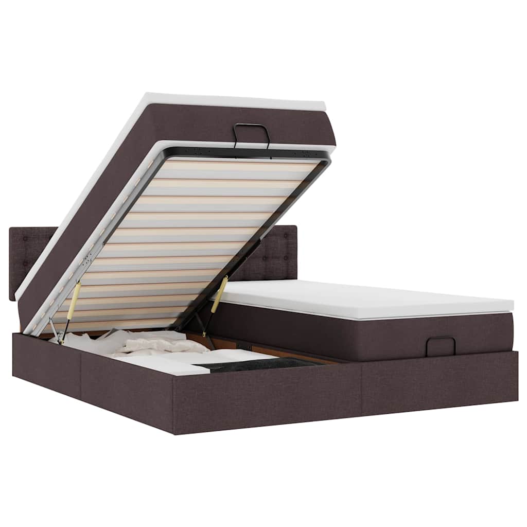Ottoman-Bett mit Matratzen & LEDs Dunkelbraun 160x200 cm Stoff